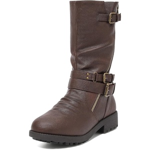 image:imageDREAM PAIRS Girls Buckle Zipper Knee High Winter BootsBrown