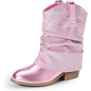 image:imageDREAM PAIRS Girls Cowboy Cowgirl Boots 2in1 Western Removable Cuff Fold Over Embroidered Fashion Mid Calf ShoesPink