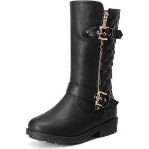 image:imageDREAM PAIRS Girls Faux Fur Lining Knee High Winter Motorcycle Riding Boots ToddlerLittle KidBig KidBlack