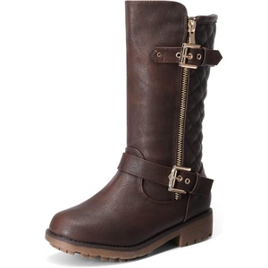 image:imageDREAM PAIRS Girls Faux Fur Lining Knee High Winter Motorcycle Riding Boots ToddlerLittle KidBig KidBrown