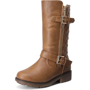 image:imageDREAM PAIRS Girls Faux Fur Lining Knee High Winter Motorcycle Riding Boots ToddlerLittle KidBig KidTan