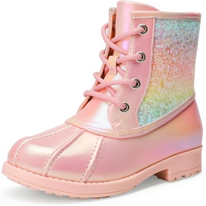 image:imageDREAM PAIRS Girls Glitter Ankle Boots Warm and Soft Velvet Lining with Side Zipper for ToddlerLittle KidBig KidPinkRainbow