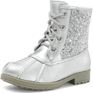 image:imageDREAM PAIRS Girls Glitter Ankle Boots Warm and Soft Velvet Lining with Side Zipper for ToddlerLittle KidBig KidSliver