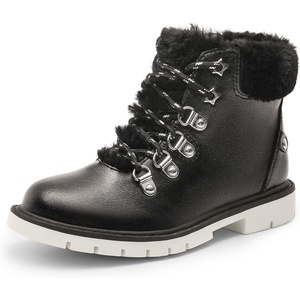 image:imageDREAM PAIRS Girls Kids Side Zipper Lace up Faux Fur Ankle BootsBlackPu