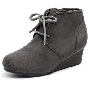 image:imageDREAM PAIRS Girls Low Wedge Heel Booties Side Zipper Ankle Boots ToddlerLittle KidBig KidGrey
