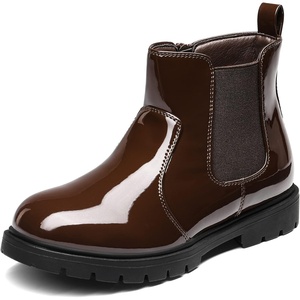 image:imageDREAM PAIRS Girls Side Zipper Chelsea Ankle Boots Little KidBig KidBrownPat
