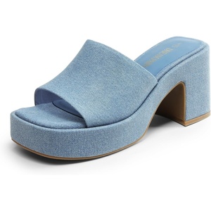 image:imageDREAM PAIRS High Chunky Platform Heels for Women Fashion Comfort Slip on Square Open Toe Block Heel SandalsDenim Blue