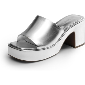 image:imageDREAM PAIRS High Chunky Platform Heels for Women Fashion Comfort Slip on Square Open Toe Block Heel SandalsSilverpu