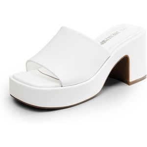 image:imageDREAM PAIRS High Chunky Platform Heels for Women Fashion Comfort Slip on Square Open Toe Block Heel SandalsWhitepu