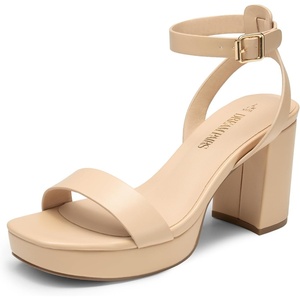 image:imageDREAM PAIRS Platform Heels for Women High Block Chunky Open Toe Ankle Strap Heels Fashion Wedding Party Evening Prom Dance Dress Pump Sandals ShoesNudepu
