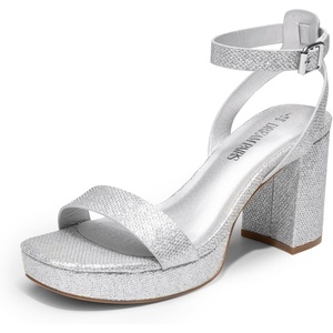 image:imageDREAM PAIRS Platform Heels for Women High Block Chunky Open Toe Ankle Strap Heels Fashion Wedding Party Evening Prom Dance Dress Pump Sandals ShoesSilverglitter