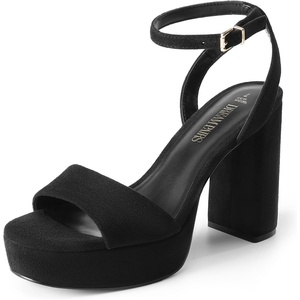 image:imageDREAM PAIRS Platform High Heels for Women Chunky Round Open Toe Ankle Strap Stylish Heeled Sandals for Party Prom WeddingBlacksuede