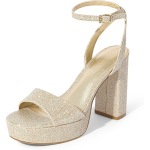 image:imageDREAM PAIRS Platform High Heels for Women Chunky Round Open Toe Ankle Strap Stylish Heeled Sandals for Party Prom WeddingGoldglitter
