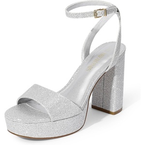 image:imageDREAM PAIRS Platform High Heels for Women Chunky Round Open Toe Ankle Strap Stylish Heeled Sandals for Party Prom WeddingSilverglitter