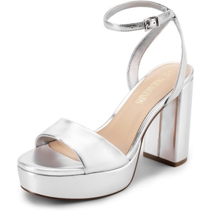 image:imageDREAM PAIRS Platform High Heels for Women Chunky Round Open Toe Ankle Strap Stylish Heeled Sandals for Party Prom WeddingSilverpu