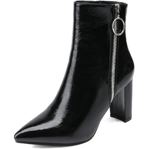image:imageDREAM PAIRS Womens Chunky Heel Ankle Booties Pointed Toe Short BootsBlackPat