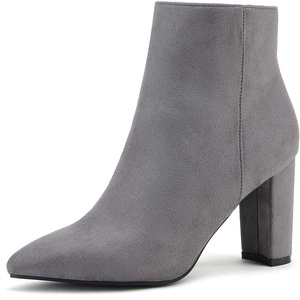 image:imageDREAM PAIRS Womens Chunky Heel Ankle Booties Pointed Toe Short BootsLightGrey