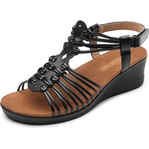 image:imageDREAM PAIRS Womens Comfortable Strappy Low Heel Open Toe SlipOn Wedge Sandals Arch Support for Summer Dressy ShoesBlack