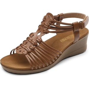 image:imageDREAM PAIRS Womens Comfortable Strappy Low Heel Open Toe SlipOn Wedge Sandals Arch Support for Summer Dressy ShoesBrown