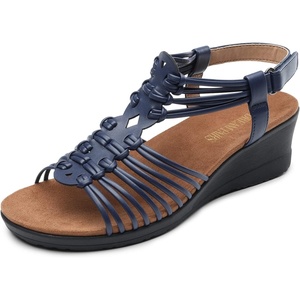 image:imageDREAM PAIRS Womens Comfortable Strappy Low Heel Open Toe SlipOn Wedge Sandals Arch Support for Summer Dressy ShoesNavy