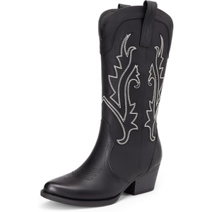 image:imageDREAM PAIRS Womens Cowboy Cowgirl Boots Embroidered Pointed Toe Low Heel Western Mid Calf Boot for Theme Party Country ConcertBlack
