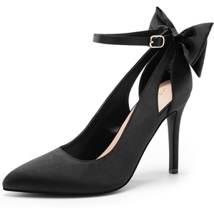 image:imageDREAM PAIRS Womens High Heels Stiletto Strappy Pointed Toe Bow Dress Shoes Sexy Party Wedding PumpsBlacksatin