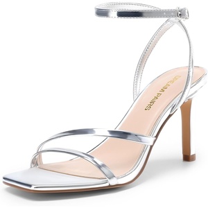 image:imageDREAM PAIRS Womens High Stilettos Heels Open Toe Square Sandals Ankle Strap Pumps Sexy Comfort Strappy Dress Shoes Party Wedding Heeled SandalsSilver