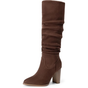 image:imageDREAM PAIRS Womens Knee High Boots Pointed Toe Chunky Block Heel Suede Boots Comfortable for Women with Side Zipper Fashion Slouchy Tall BootsDark Brown