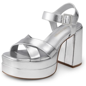 image:imageDREAM PAIRS Womens Platform Chunky Heels Square Open Toe Ankle Strap High Heeled Sandals Y2K Shoes for Party BrunchSilvermetallic