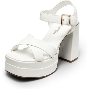 image:imageDREAM PAIRS Womens Platform Chunky Heels Square Open Toe Ankle Strap High Heeled Sandals Y2K Shoes for Party BrunchWhite
