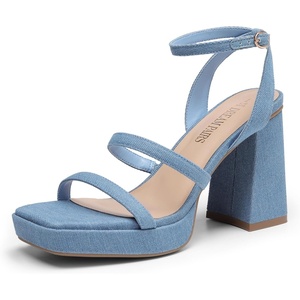 image:imageDREAM PAIRS Womens Platform Strappy Heels Open Toe Ankle Strap Square Party Sandals Y2K Dress ShoesDenim Blue