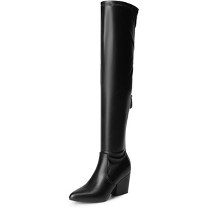 image:imageDREAM PAIRS Womens Pointed Toe Thigh High Over the Knee Boots Tall Chunky Blocked Heel Fall Long Fashion Sexy BootsBlackpu