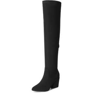 image:imageDREAM PAIRS Womens Pointed Toe Thigh High Over the Knee Boots Tall Chunky Blocked Heel Fall Long Fashion Sexy BootsBlacksuede