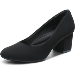 image:imageDREAM PAIRS Womens Pumps Low Chunky Block Heel Dress Shoes Closed Round Toe Comfortable HeelsBlacksuede