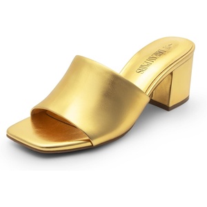 image:imageDREAM PAIRS Womens Square Open Toe Heels Sandals Low Block Chunky Heeled Sandals Slide Sandals Slip on Comfortable Casual Pumps ShoesGoldpu