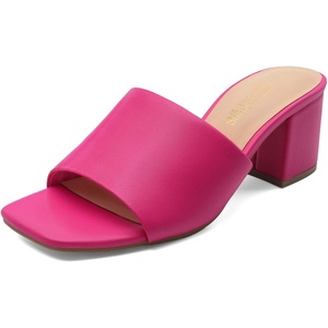 image:imageDREAM PAIRS Womens Square Open Toe Heels Sandals Low Block Chunky Heeled Sandals Slide Sandals Slip on Comfortable Casual Pumps ShoesHot Pinkpu