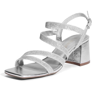 image:imageDREAM PAIRS Womens Strappy Chunky Heels Low Block Square Open Toe Sandals Dress Party ShoesSilverglitter