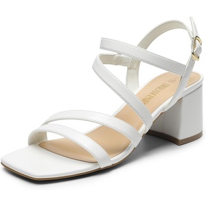 image:imageDREAM PAIRS Womens Strappy Chunky Heels Low Block Square Open Toe Sandals Dress Party ShoesWhitepu