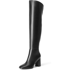 image:imageDREAM PAIRS Womens Tall Over the Knee Boots Thigh High Fall Block Chunky Heeled Knee High Long Boots with Fashion Square Toe and Side ZipperBlack
