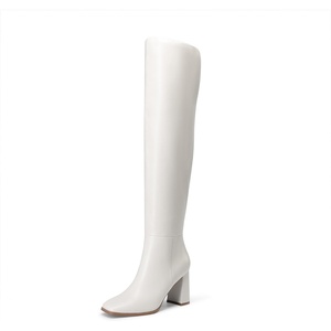 image:imageDREAM PAIRS Womens Tall Over the Knee Boots Thigh High Fall Block Chunky Heeled Knee High Long Boots with Fashion Square Toe and Side ZipperWhite