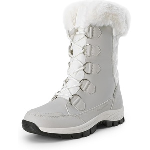 image:imageDREAM PAIRS Womens Waterproof Winter Snow Boots Warm Comfortable Faux Fur Insulated NonSlip Outdoor LaceUp Florin Mid Calf BootiesWhiteGrey