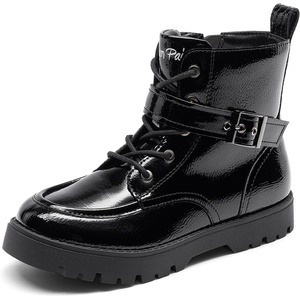 image:imageDREAM PAIRS Boys Girls Ankle Boots Laceup with Buckle Strap Combat boot for ToddlerLittle KidBig KidsAll Black
