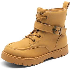image:imageDREAM PAIRS Boys Girls Ankle Boots Laceup with Buckle Strap Combat boot for ToddlerLittle KidBig KidsYellow
