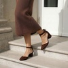 image:imageDREAM PAIRS ANNEE Pointed Toe Low Chunky Heels Pump ShoesBrown