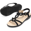 image:imageDREAM PAIRS Womens Comfort Dressy Rhinestone Summer Beach Sandals Slipon Flat Walking Orthopedic Sandals with Elastica Back StrapBlack