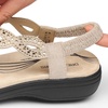 image:imageDREAM PAIRS Womens Comfort Dressy Rhinestone Summer Beach Sandals Slipon Flat Walking Orthopedic Sandals with Elastica Back StrapGold