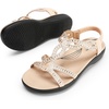 image:imageDREAM PAIRS Womens Comfort Dressy Rhinestone Summer Beach Sandals Slipon Flat Walking Orthopedic Sandals with Elastica Back StrapNude