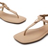 image:imageDREAM PAIRS Womens TStrap Thong Flat Sandals with Cute Square Toe Strappy for SummerNude