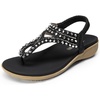 image:imageDREAM PAIRS Womens Comfortable Dressy Flat Sandals Rhinestone Elastic TStrap Thong Sandals for Summer BeachBlack