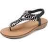 image:imageDREAM PAIRS Womens Comfortable Dressy Flat Sandals Rhinestone Elastic TStrap Thong Sandals for Summer BeachBlackBrownnubuck